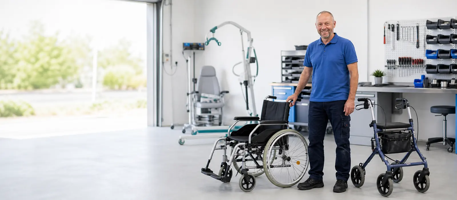 Rollstuhl und Rollator in der RehaPulse Werkstatt